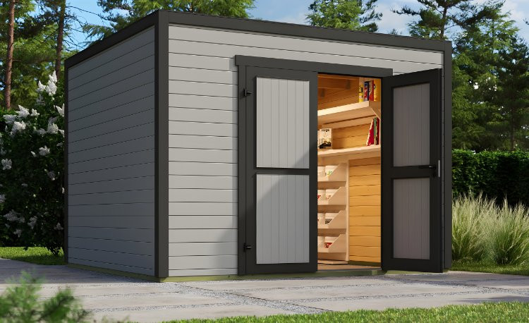 Abri de jardin en bois LASITA FYNN 3 - 8,67 m² (28 mm) GRIS CLAIR