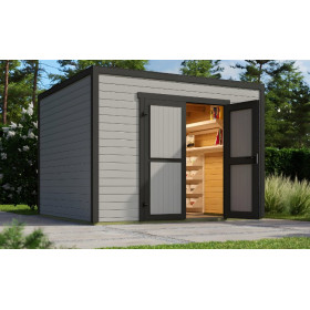 Abri de jardin en bois LASITA FYNN 3 - 8,67 m² (28 mm) GRIS CLAIR