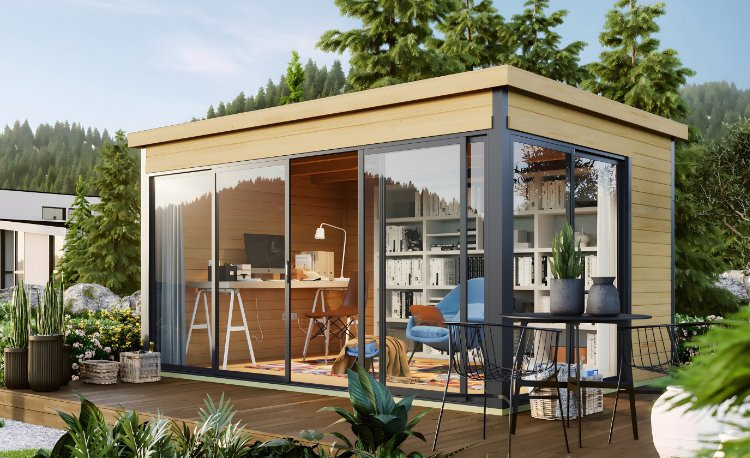 Abri de jardin en bois LASITA Domeo 4 – 12,82 m² – 44 mm – Finition Naturelle