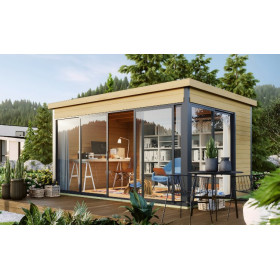 Abri de jardin en bois LASITA Domeo 4 – 12,82 m² – 44 mm – Finition Naturelle