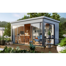 Abri de jardin en bois LASITA Domeo 4 – 12,82 m² – 44 mm – Gris Clair
