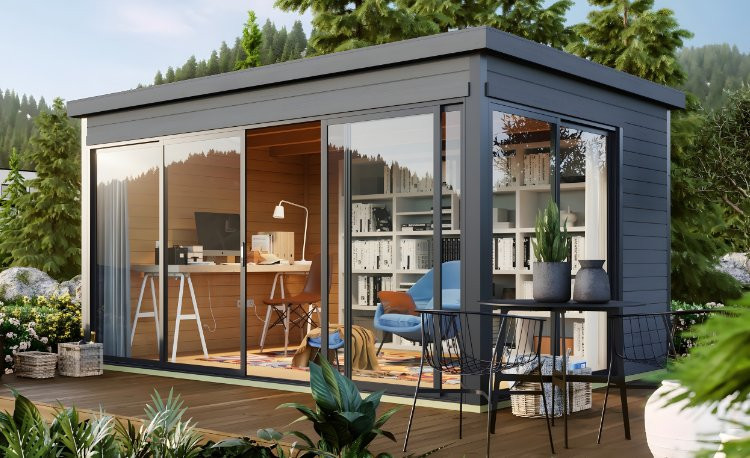 Abri de jardin en bois LASITA Domeo 4 – 12,82 m² – 44 mm – Gris Anthracite