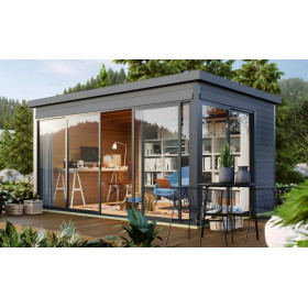 Abri de jardin en bois LASITA Domeo 4 – 12,82 m² – 44 mm – Gris Anthracite