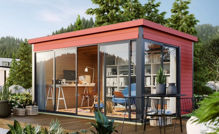 Abri de jardin en bois LASITA Domeo 4 – 12,82 m² – 44 mm – Rouge Suédois