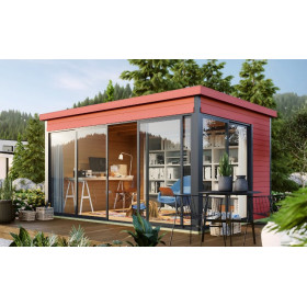 Abri de jardin en bois LASITA Domeo 4 – 12,82 m² – 44 mm – Rouge Suédois