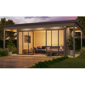 Abri de jardin en bois LASITA Domeo 4 Loggia – 22,38 m² – 44 mm –Gris Clair