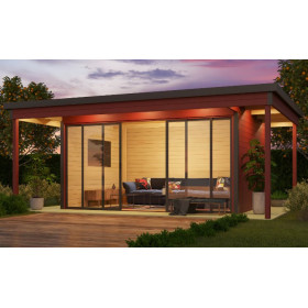 Abri de jardin en bois LASITA Domeo 4 Loggia – 22,38 m² – 44 mm –Rouge Suédois