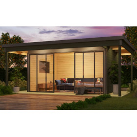Abri de jardin en bois LASITA Domeo 4 Loggia – 22,38 m² – 44 mm – Gris Vert