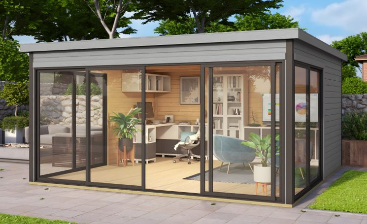 Abri de jardin en bois LASITA Domeo 5 – 16,74 m² – 44 mm – Gris Clair