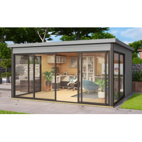 Abri de jardin en bois LASITA Domeo 5 – 16,74 m² – 44 mm – Gris Clair