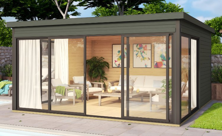 Abri de jardin en bois LASITA Domeo 5 – 16,74 m² – 44 mm – Gris Vert