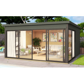 Abri de jardin en bois LASITA Domeo 5 – 16,74 m² – 44 mm – Gris Vert