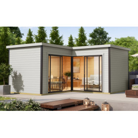 Abri de jardin en bois LASITA Domeo 6 – 17,90 m² – 44 mm – Gris Clair