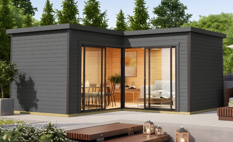 Abri de jardin en bois LASITA Domeo 6 – 17,90 m² – 44 mm – Gris Anthracite