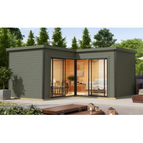 Abri de jardin en bois LASITA Domeo 6 – 17,90 m² – 44 mm – Gris Vert