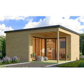 Abri de jardin en bois LASITA Domeo 6 Loggia – 23,82 m² – 44 mm – Finition Naturelle