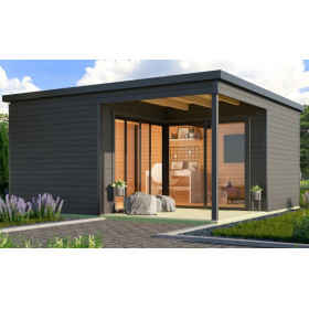 Abri de jardin en bois LASITA Domeo 6 Loggia – 23,82 m² – 44 mm – Gris Anthracite