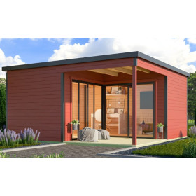 Abri de jardin en bois LASITA Domeo 6 Loggia – 23,82 m² – 44 mm – Rouge Suédois