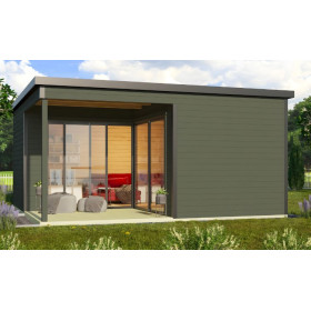 Abri de jardin en bois LASITA Domeo 6 Loggia – 23,82 m² – 44 mm – Gris Vert