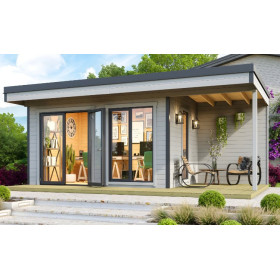 Abri de jardin en bois LASITA Domeo 7 – 11,39 m² – 44 mm – Gris Clair