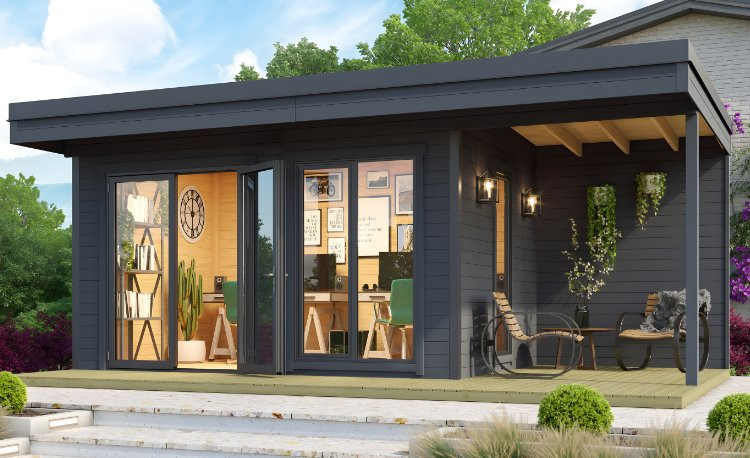 Abri de jardin en bois LASITA Domeo 7 – 11,39 m² – 44 mm – Gris Anthracite