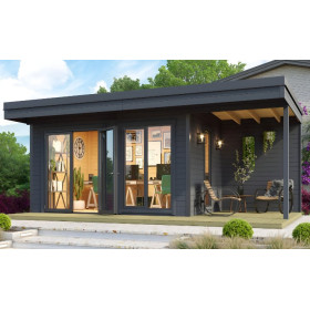 Abri de jardin en bois LASITA Domeo 7 – 11,39 m² – 44 mm – Gris Anthracite