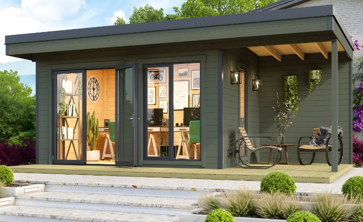 Abri de jardin en bois LASITA Domeo 7 – 11,39 m² – 44 mm – Gris Vert