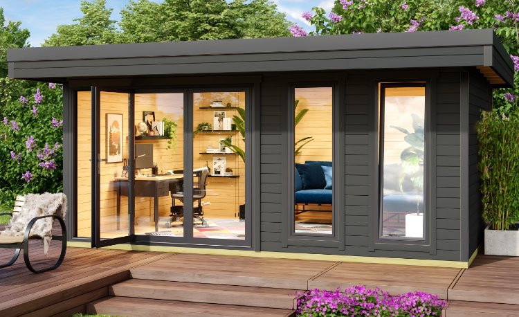 Abri de jardin en bois LASITA Domeo 8 – 19,22 m² – 44 mm – Gris Anthracite