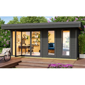 Abri de jardin en bois LASITA Domeo 8 – 19,22 m² – 44 mm – Gris Anthracite