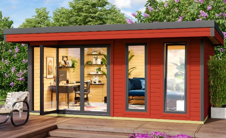 Abri de jardin en bois LASITA Domeo 8 – 19,22 m² – 44 mm – Rouge Suédois