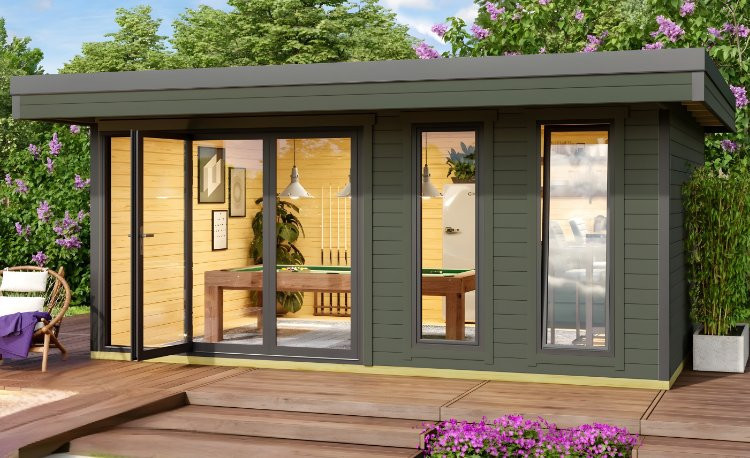 Abri de jardin en bois LASITA Domeo 8 – 19,22 m² – 44 mm – Gris Vert