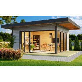 Abri de jardin en bois LASITA Domeo 9 – 19,01 m² – 44 mm – Gris Clair