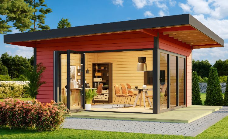 Abri de jardin en bois LASITA Domeo 9 – 19,01 m² – 44 mm – Rouge Suédois