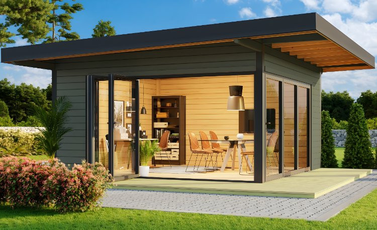 Abri de jardin en bois LASITA Domeo 9 – 19,01 m² – 44 mm – Gris Vert