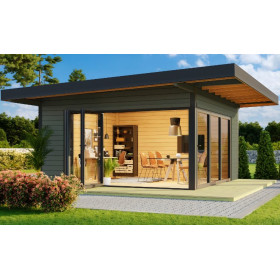 Abri de jardin en bois LASITA Domeo 9 – 19,01 m² – 44 mm – Gris Vert