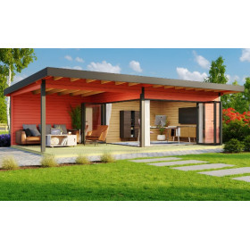 Abri de jardin en bois LASITA Domeo 10 – 46,93 m² – 44 mm – Rouge Suédois