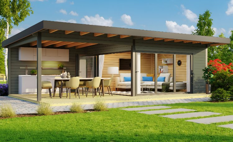 Abri de jardin en bois LASITA Domeo 10 – 46,93 m² – 44 mm – Gris Vert