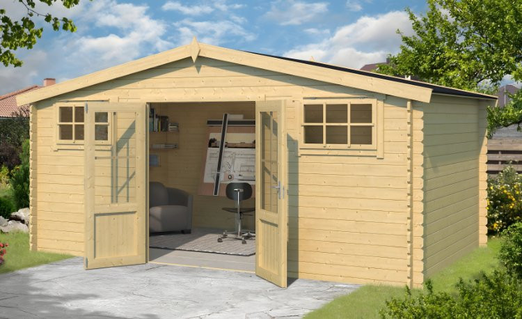 Abri de jardin en bois LASITA BOSTON - 13.59m² (28mm)  finition NATURELLE