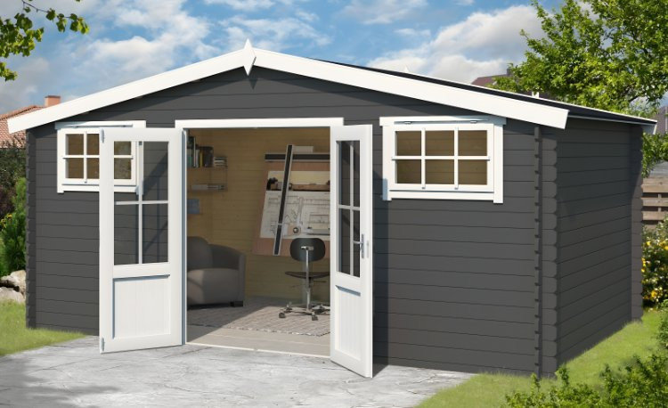 Abri de jardin en bois LASITA BOSTON - 13.59m² (28mm)  GRIS ANTHRACITE