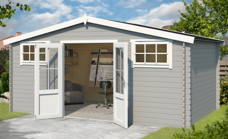 Abri de jardin en bois LASITA BOSTON - 13.59m² (28mm)  GRIS CLAIR
