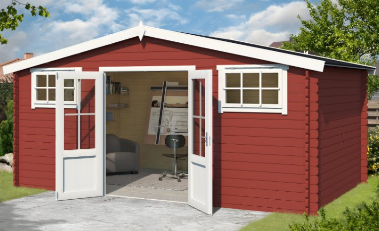 Abri de jardin en bois LASITA BOSTON - 13.59m² (28mm)  ROUGE SUEDOIS