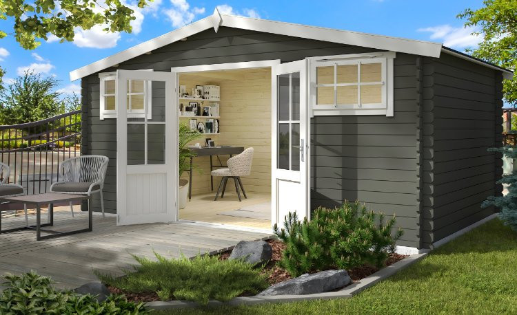 Abri de jardin en bois LASITA BOSTON - 13.59m² (28mm)  GRIS VERT