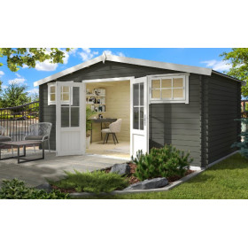 Abri de jardin en bois LASITA BOSTON - 13.59m² (28mm)  GRIS VERT
