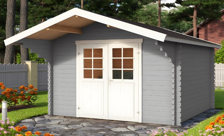 Abri de jardin en bois LASITA VILJANDI 34 - 8.60m² (34mm)  GRIS CLAIR