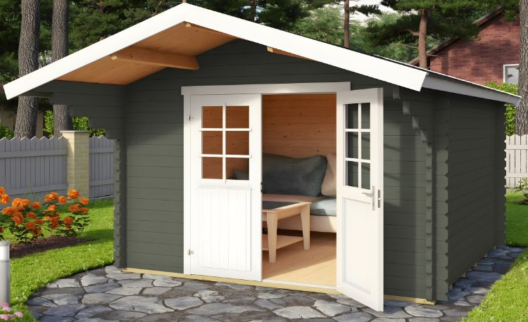 Abri de jardin en bois LASITA VILJANDI 34 - 8.60m² (34mm)  GRIS VERT