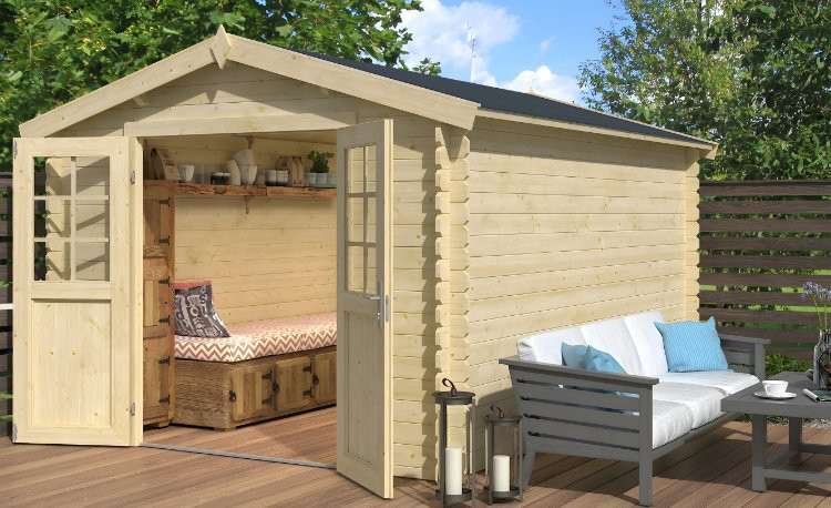 Abri de jardin en bois LASITA NORAH 380 - 10,09m² (28mm)  finition NATURELLE