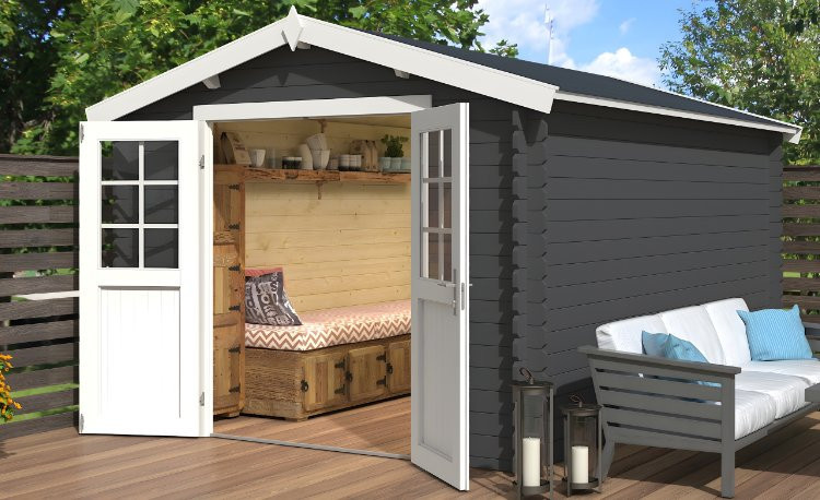 Abri de jardin en bois LASITA NORAH 380 - 10,09m² (28mm)  GRIS ANTHRACITE