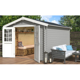 Abri de jardin en bois LASITA NORAH 380 - 10,09m² (28mm)  GRIS CLAIR