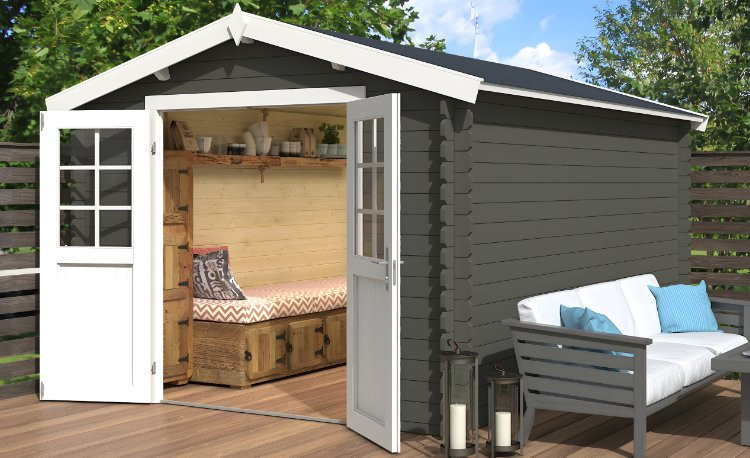 Abri de jardin en bois LASITA NORAH 380 - 10,09m² (28mm)  GRIS VERT