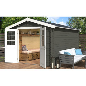 Abri de jardin en bois LASITA NORAH 380 - 10,09m² (28mm)  GRIS VERT